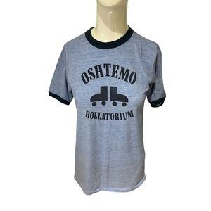70s Vtg Roller Skating Oshtemo Rollatorium Souvenir Ringer T-Shirt Kzoo MI USA S